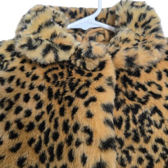 Neiman Marcus Leopard Print Coat Tan Faux Fur Plush Animal Dressy Winter 4 Girls - Picture 4 of 12